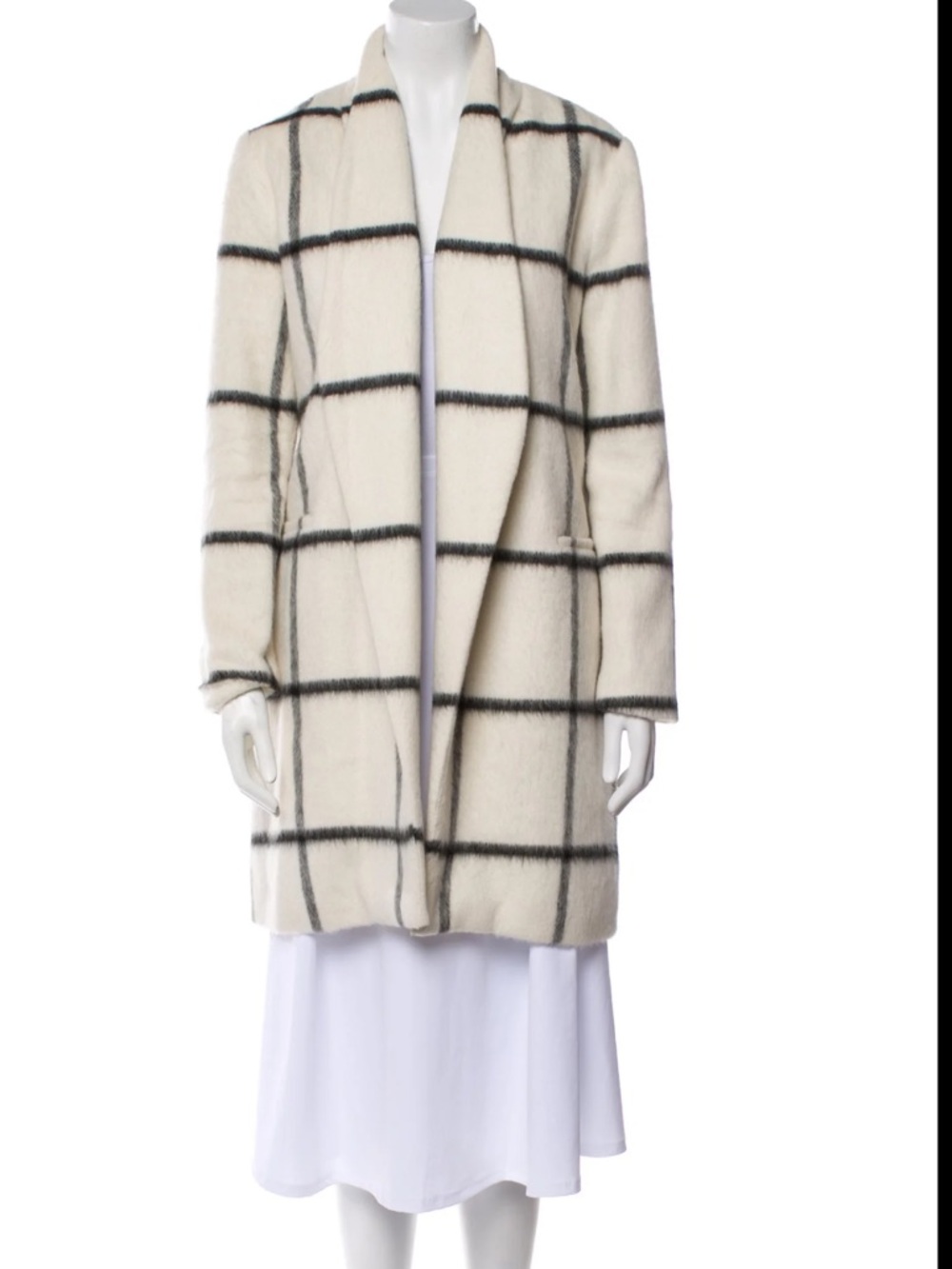 elevenses Cream and Black Windowpane Shawl-Collar Trench Coat - Picture 10 of 12